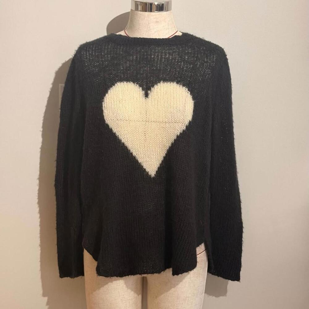 Wooden‎ Ships Mohair/Wool Blend Sweater Heart Black White Women's XS